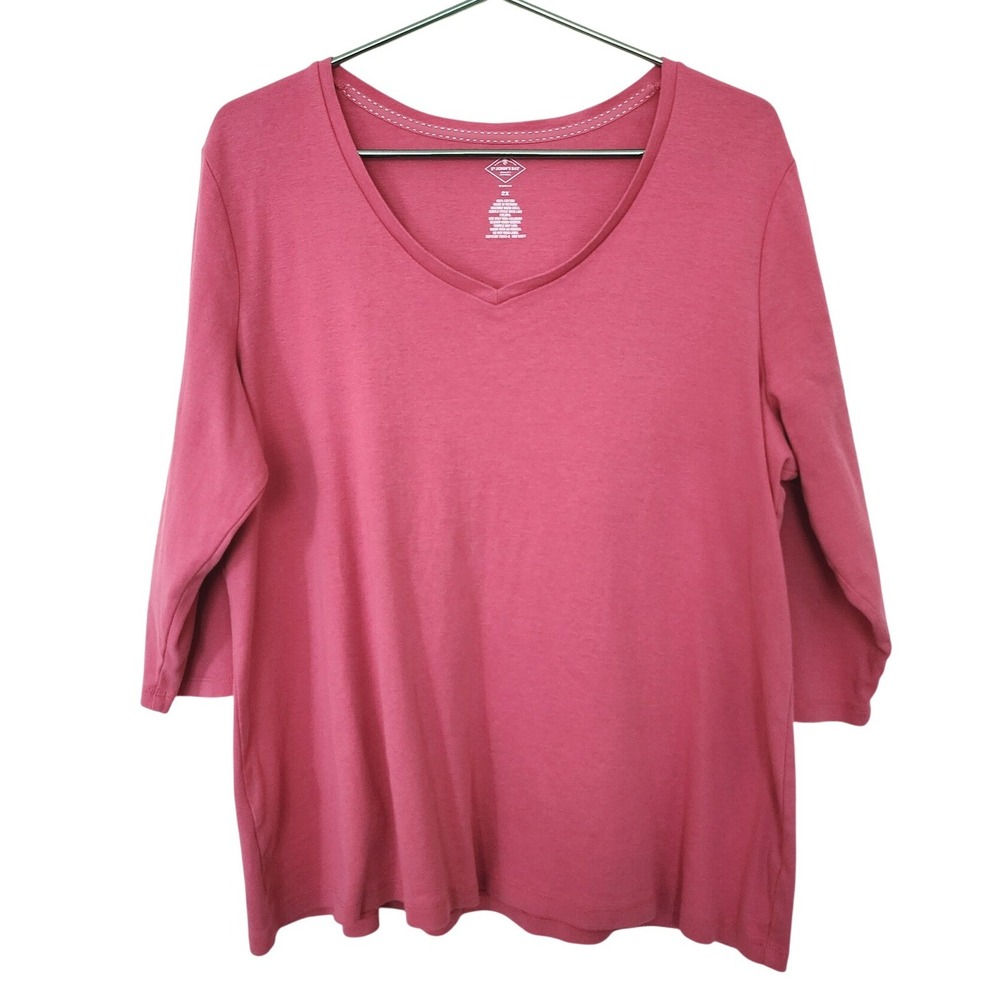 St Johns Bay Womens 2X Pink 3/4 Sleeve Cotton Tee Shirt Top Comfy Minimalist
